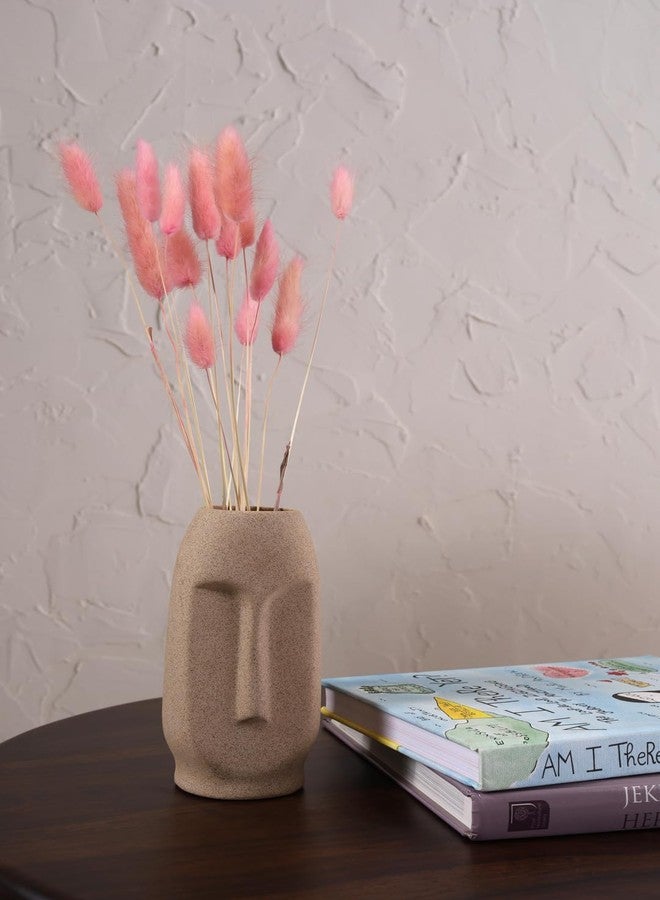 PUREZENTO مزهرية وجه سيراميك بيج من PUREZENTO، 6 بوصات - عبوة من قطعة واحدة | مزهرية وجه مزخرفة ذات ملمس ناعم للزهور المجففة ونبات البامباس | مزهريات لديكور المنزل العصري، غرفة المعيشة، ديكور المكتب - Image 1