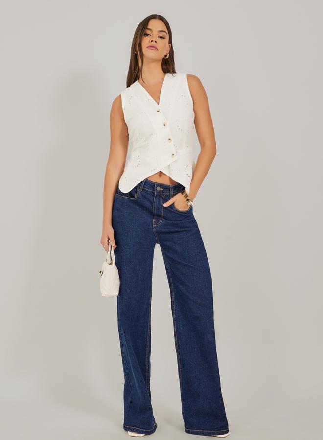 Styli Schiffli V-Neck Sleeveless Wrap Waistcoat  - Image 2
