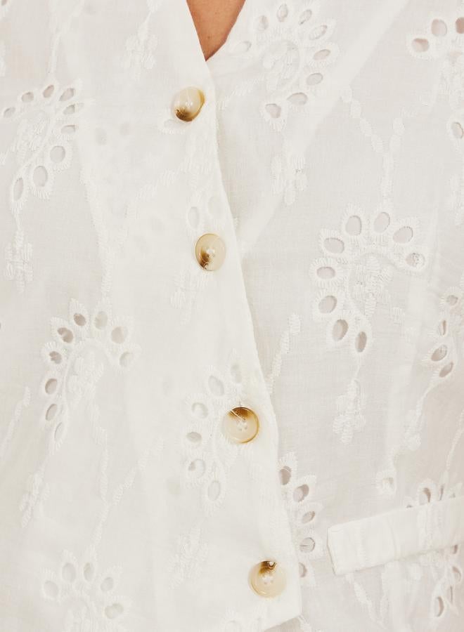 Styli Schiffli V-Neck Sleeveless Wrap Waistcoat  - Image 3