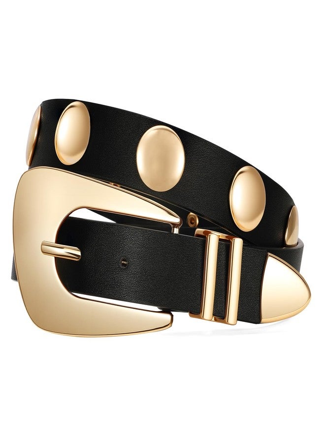 سوزدي حزام نسائي من الجلد المرصع بالذهب من SUOSDEY، حزام خصر عصري بنمط البانك مع مشبك ذهبي - Image 1