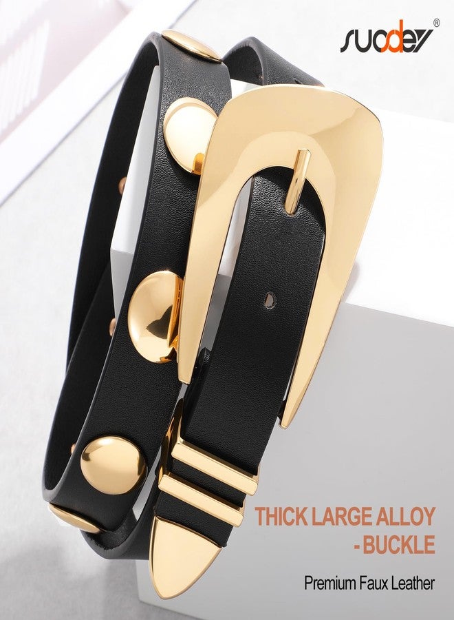 سوزدي حزام نسائي من الجلد المرصع بالذهب من SUOSDEY، حزام خصر عصري بنمط البانك مع مشبك ذهبي - Image 2