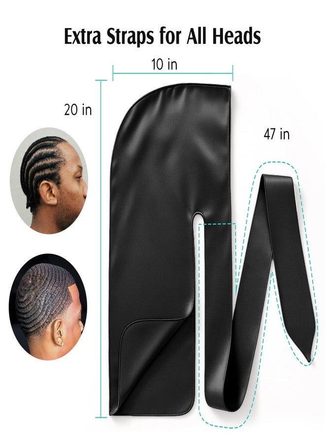YFONG 2 Pack 100% 22 Momme Mulberry Silk Durags for Men Women, Extra Long Strap Silky Durag, Breathable and Soft Du Rag for 360 Waves, Pure Silk Durag for Hair Care and Stylish Outfits, Black+White - Image 5