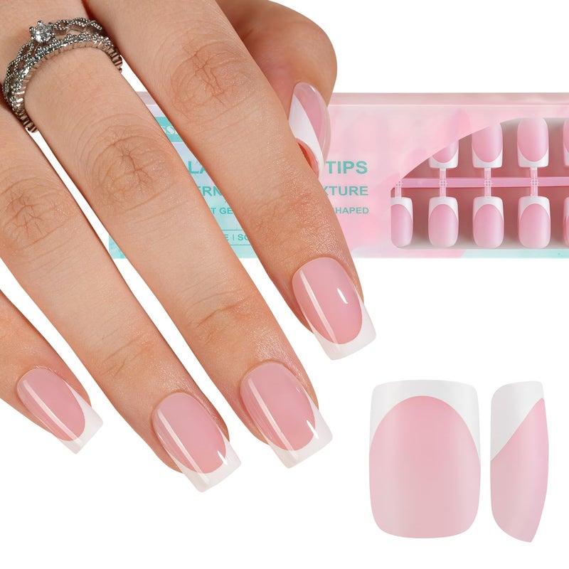 Misssix French Gel Nail Tips 160Pcs French Tip Press on Nails Short Square Pink No Need to File Tips Prelasting Fake Nails for Nail Art DIY 16 Sizes