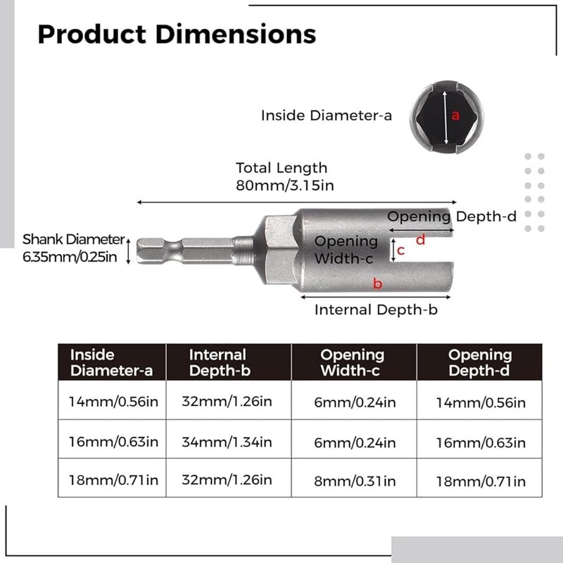 مجموعة من 3 قطع من مفكات صواميل الجناح 1/4 بوصة، بعمود سداسي، مصنوعة من صلب الكروم والفاناديوم، مصممة لمصافي الأعاصير - Image 4