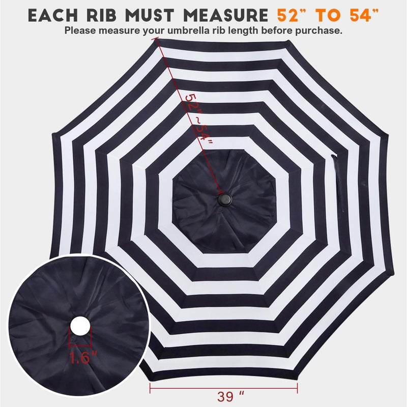 Blissun 9ft Patio Umbrella Replacement Canopy, Market Umbrella Top, Outdoor Table Umbrella Canopy for 8 Ribs, Canopy Only (Black & White Stripe) - Image 3