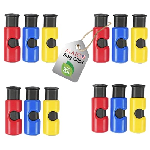 ALAZCO 12pc BPA-Free Premium Quality ALAZCO Bag Clips - Value Set Food Fruit Bread Bag Cinch Non-Slip Grip EASY Squeeze & Lock - Image 1