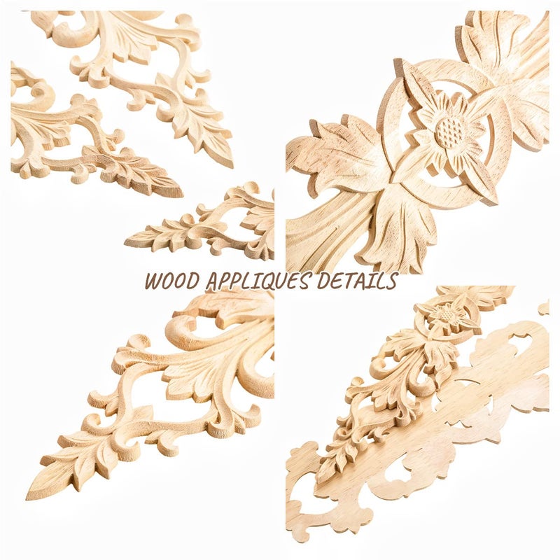MUXSAM 2Pcs Long Wood-Carved Onlays Appliques for Furniture, Unpainted Wooden Carving Decals for Wall Cupboard Mirror Mantel Door Bed Cabinet Ceiling Dresser Refurbish Project(40x8cm/15.75"x3.15") - Image 3