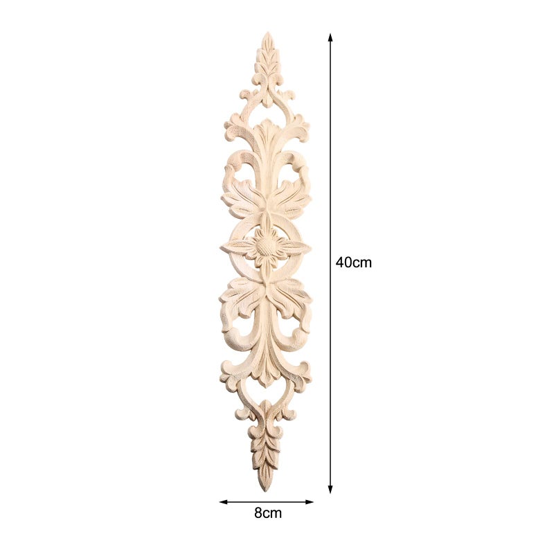 MUXSAM 2Pcs Long Wood-Carved Onlays Appliques for Furniture, Unpainted Wooden Carving Decals for Wall Cupboard Mirror Mantel Door Bed Cabinet Ceiling Dresser Refurbish Project(40x8cm/15.75"x3.15") - Image 2