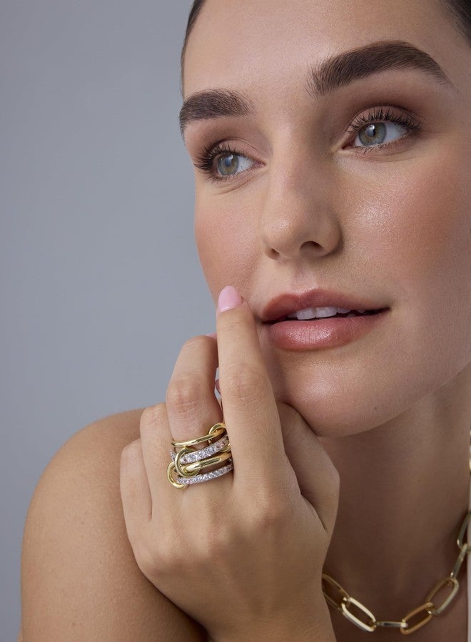 PAVOI 14K Gold Plated Mixed Metal Two Tone Stackable Ring for Women | Double Band Cubic Zirconia Interlocking Stackable Ring | Size 7 - Image 4