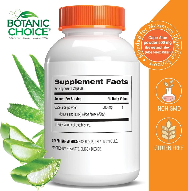 Botanic Choice Aloe Vera Leaf and Latex Digestive Liver Stomach healthContains Amino Acids Vitamins Minerals Enzymes 500mgGluten Free NonGMO180 capsules - Image 2