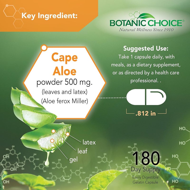 Botanic Choice Aloe Vera Leaf and Latex Digestive Liver Stomach healthContains Amino Acids Vitamins Minerals Enzymes 500mgGluten Free NonGMO180 capsules - Image 3