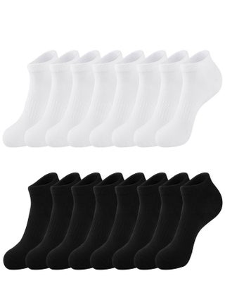 8 Pairs Ankle Socks for Men Women Size 36-43 Thick Cotton Non Slip No Show Invisible Socks White & Black