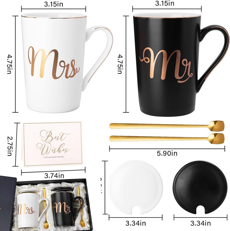 ALBISS Permanent & temporary usable Wedding Gifts for Bride and Groom – 14oz Ceramic Mr and Mrs Coffee Mugs Set（Black，White），Perfect for Couples Engagement Bridal Shower Gift Anniversary Gifts User tested optimized build - Image 3