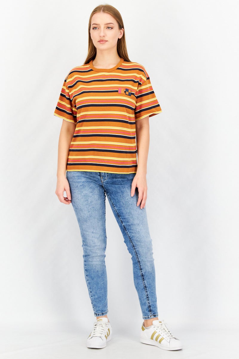 Aigle تي شيرت نسائي بأكمام قصيرة وياقة دائرية، مزيج صدئ - Image 4