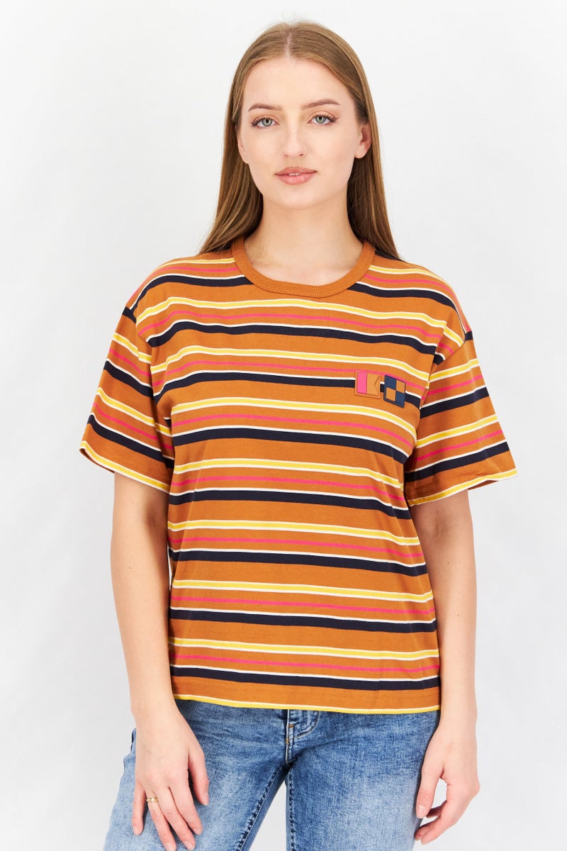 Aigle تي شيرت نسائي بأكمام قصيرة وياقة دائرية، مزيج صدئ - Image 1