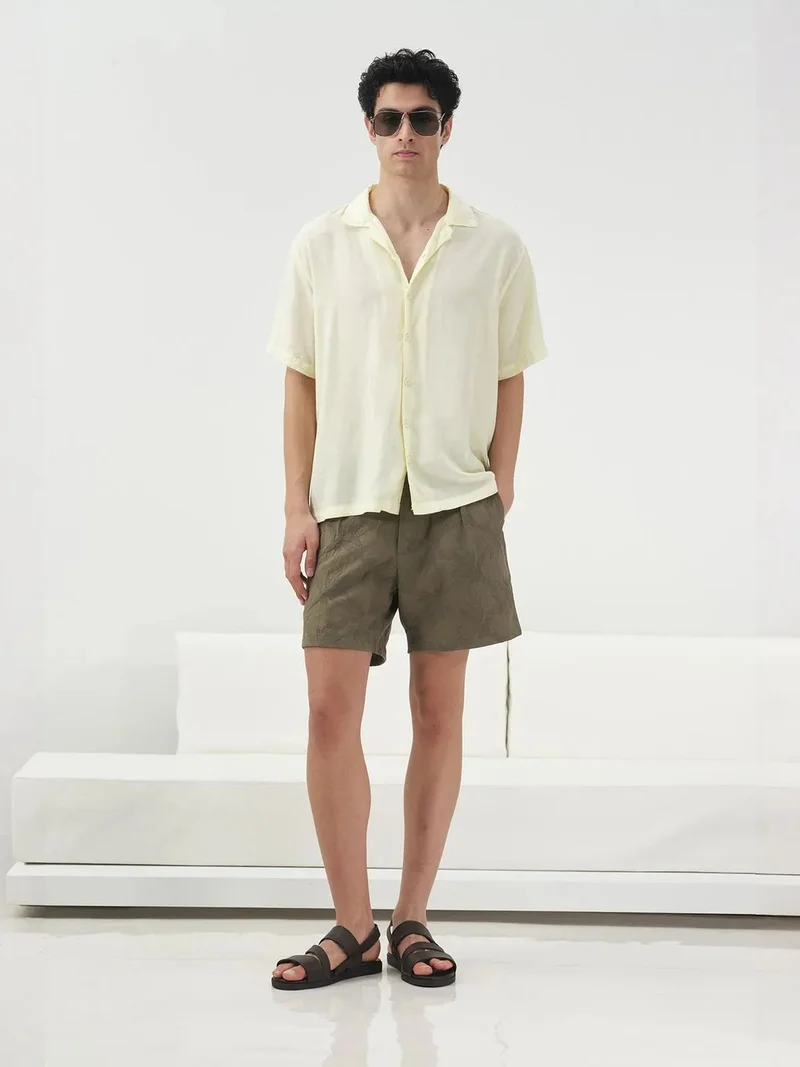 جيستو GIESTO Short Sleeve Button-Up Linen Blend Shirt