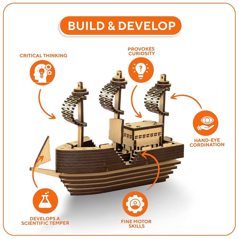 Mittimate 3D DIY Great White Ship Model for Kids 8+ Year I Brain Teaser 3D Ship Building Toy I Birthday Gift for Chlidren - Image 3