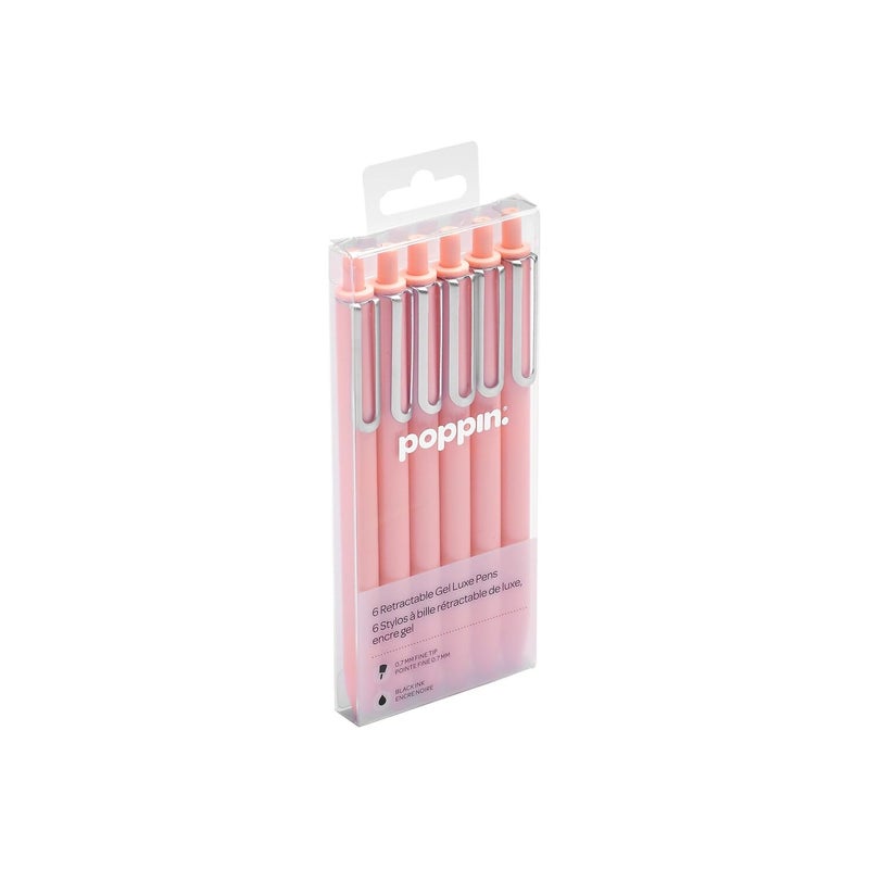 Poppin Luxe Retractable Gel Pen, Fine Point, Black Ink, 6/Pack (104448-US) - Image 4