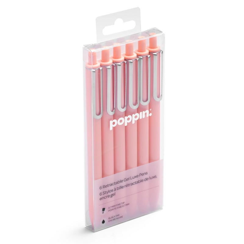 Poppin Luxe Retractable Gel Pen, Fine Point, Black Ink, 6/Pack (104448-US) - Image 1
