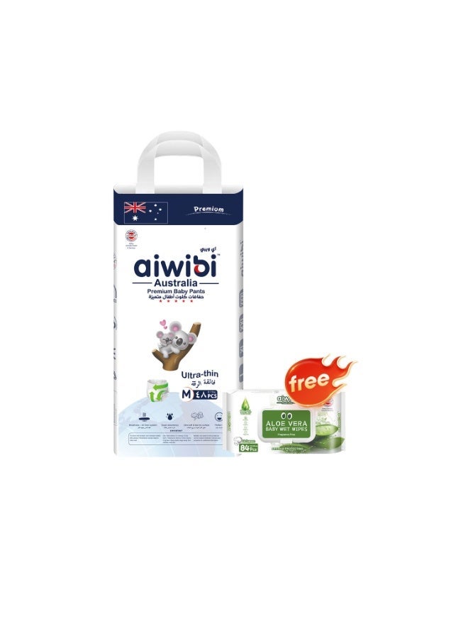 aiwibi Ultra-Thin Premium Baby Pants Diaper- Size (3) Medium 48 Pcs (6-11kg) Super Soft and Ultra Thin, Anti-irritation Baby Nappy, Super Absorption, 360 Stretchy Waistband - Image 1