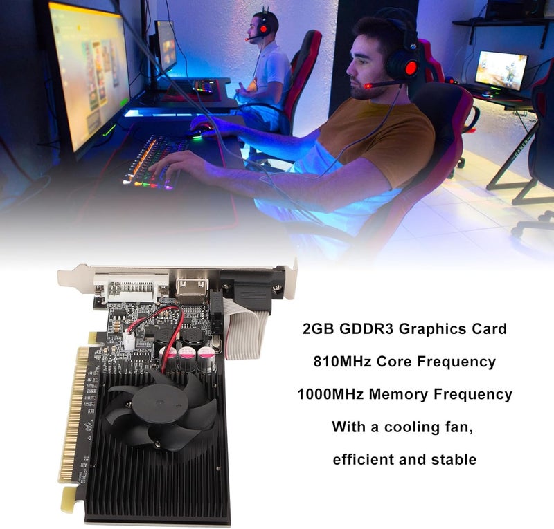 Zunate GT730 Graphics Card, 2GB GDDR3 64bit Video Graphics Cards Support VGA DVI HDMI, Single Fan Low Profile Graphics Card, PCI Express 2.0 x16 - Image 2
