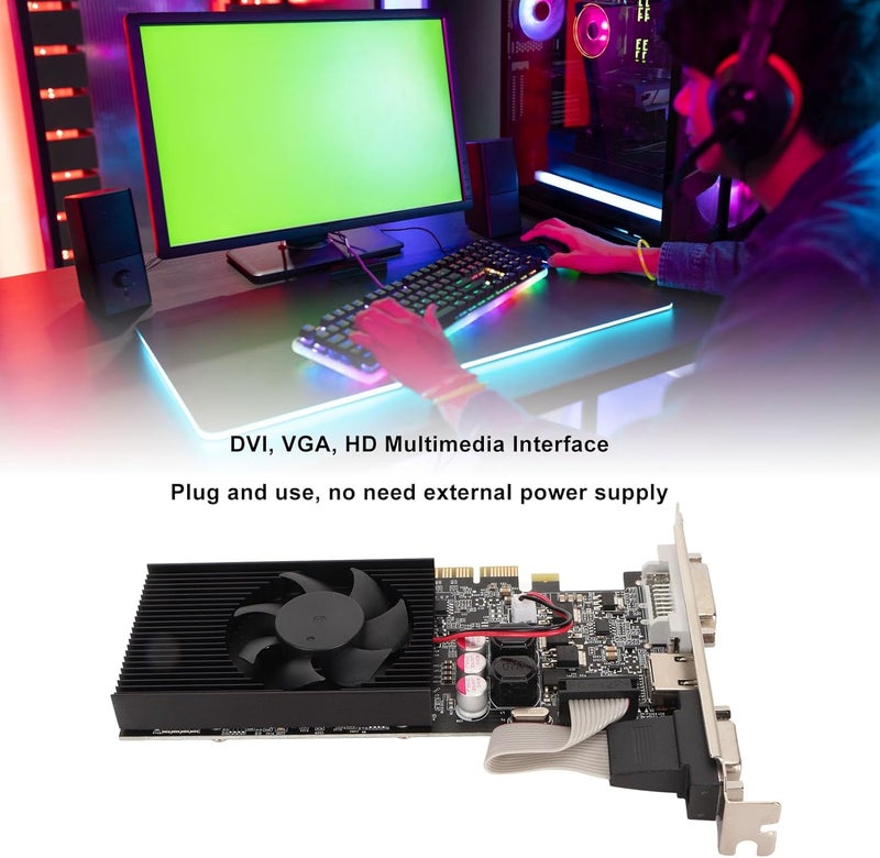 Zunate GT730 Graphics Card, 2GB GDDR3 64bit Video Graphics Cards Support VGA DVI HDMI, Single Fan Low Profile Graphics Card, PCI Express 2.0 x16 - Image 3