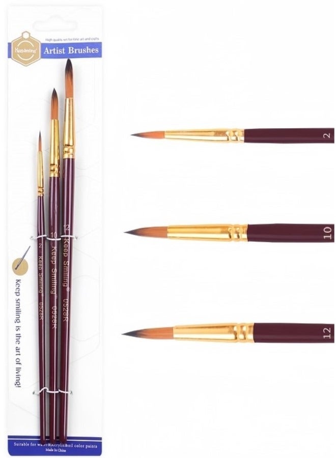 Keep Smiling 3PCS Professional Artist Brush Set for Oil, Acrylic & Watercolor - Image 1