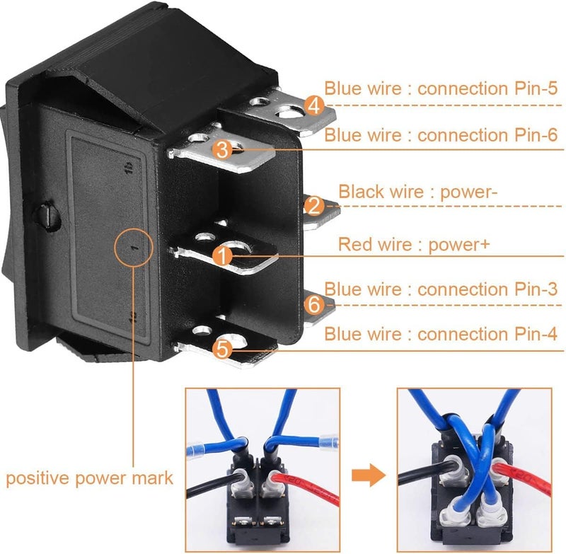 Biella 6 Pins 3 Position Black Rocker Type On Off On 15a 250v Ac/20a 125v Ac Car Auto Black Boat Rocker Toggle Switch (1pcs) - Image 4