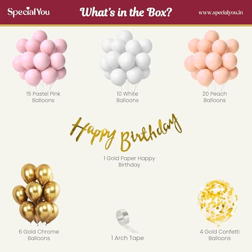 SpecialYou.in Special You Happy Birthday Decoration kit for girls with Pink, Peach, White Pastel Balloons for Decoration items, Half, 1st Birthday Decoration items for Baby girl, boy- 57 Pcs - Image 2