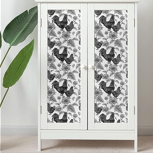 MuralPeel Black and White Rooster Chicken Sunflowers Farm Peel and Stick Wallpaper Self Adhesive Removable Easy Peel Off Stick on Wall Paper for Bedroom Cabinet Renter Friendly - Image 5