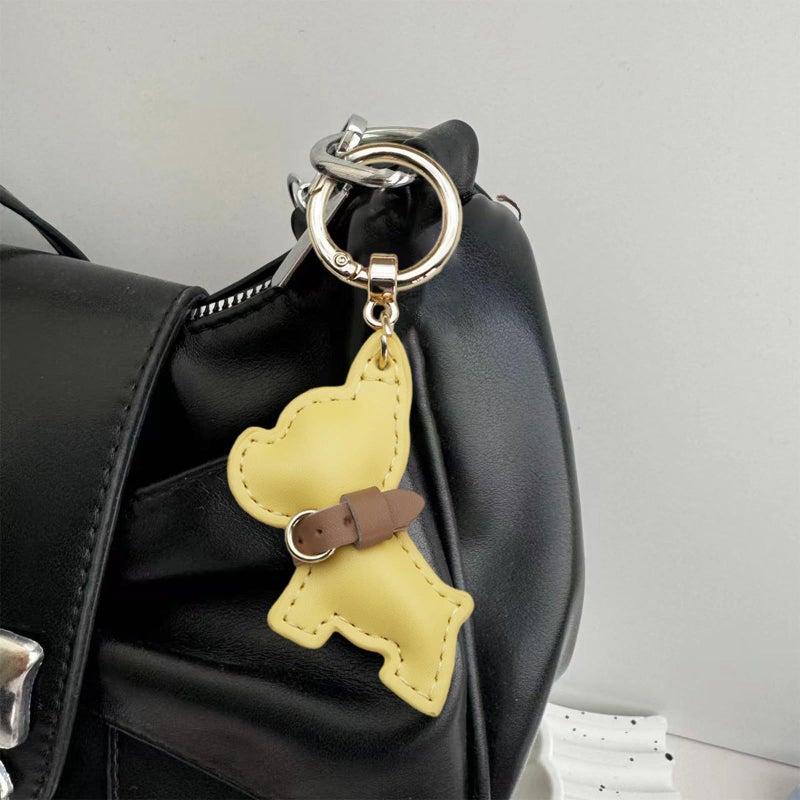 Gold Red French Dog PU Leather Keychain Cute Car Pendant Hanging Ornament - Image 3