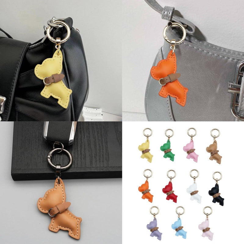 Gold Red French Dog PU Leather Keychain Cute Car Pendant Hanging Ornament - Image 2