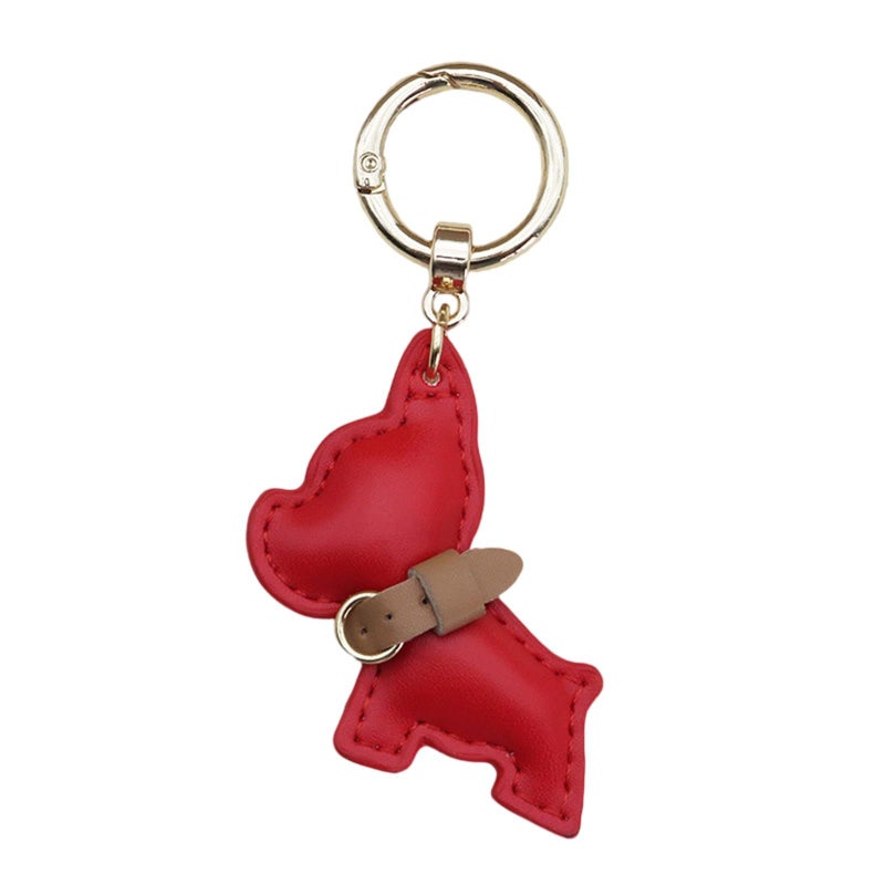Gold Red French Dog PU Leather Keychain Cute Car Pendant Hanging Ornament - Image 1