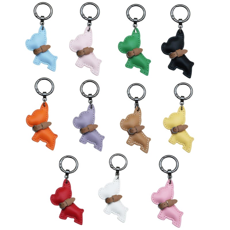Gold Red French Dog PU Leather Keychain Cute Car Pendant Hanging Ornament - Image 5