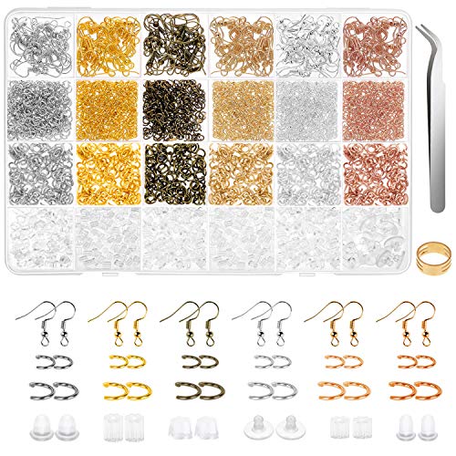 Anezus 1900 Pcs Earring Making Kit with Jewelry Hooks Fish Hook Earrings Backs Jump Rings for Repair Gifts