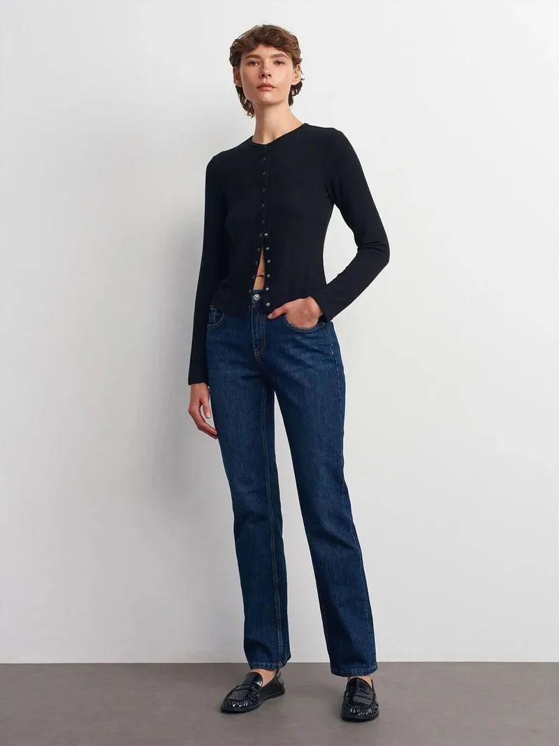 Dilvin DILVIN High-Waist Straight-Leg Denim Trousers