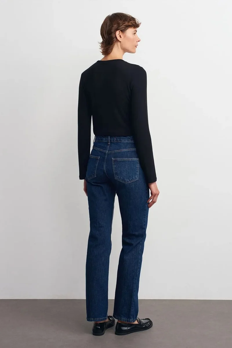 Dilvin Mid Blue Denim DILVIN High-Waist Straight-Leg Denim Trousers for Women | Best Price UAE
