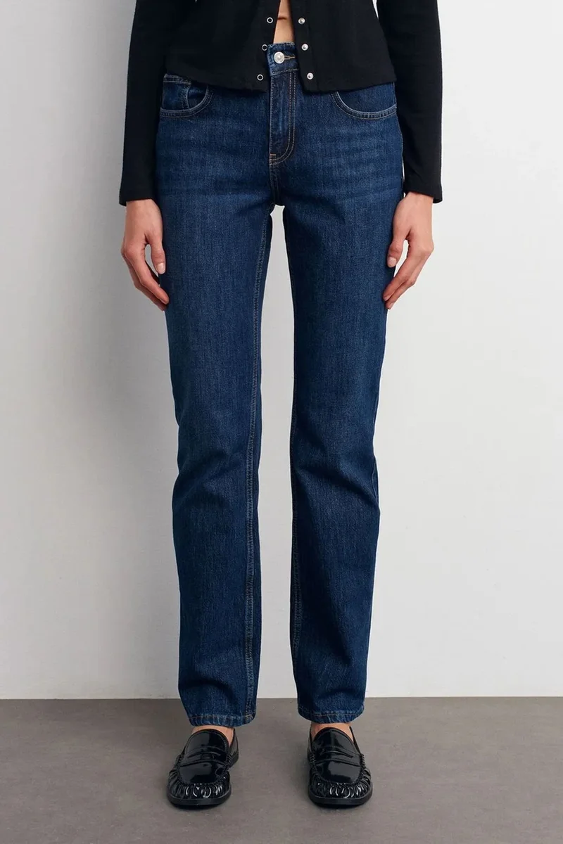 Dilvin Mid Blue Denim DILVIN High-Waist Straight-Leg Denim Trousers for Women | Best Price UAE