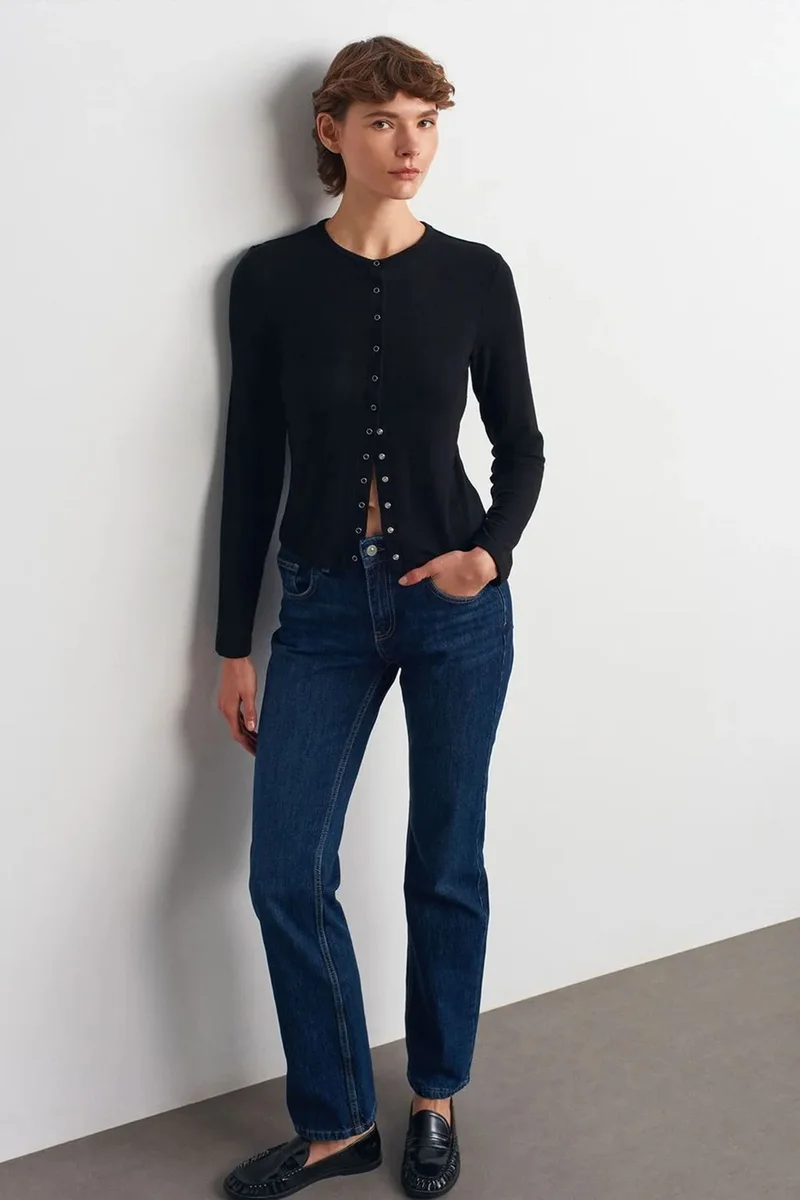 Dilvin Mid Blue Denim DILVIN High-Waist Straight-Leg Denim Trousers for Women | Best Price UAE