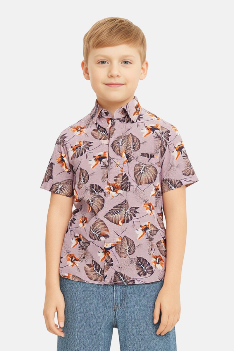 JACK & JONES Kids Boy Short Sleeve Floral Print Casual Shirt, Multicolor - Image 1