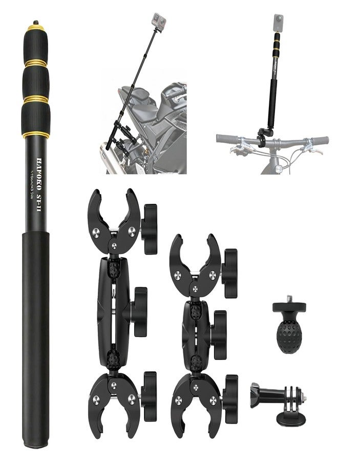 HAFOKO Motorcycle Camera Mount Kit compatible for DJI Osmo Nano 360, Bicycle Double Clamps Handlebar Holder with 43" Invisible Selfie Stick compatible for Insta360 X5-X for UTVs and Vlogging Riding Records - Image 1