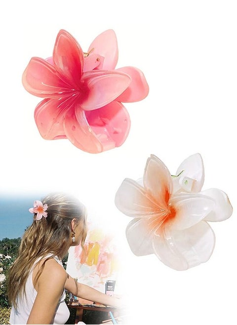 2 Pcs Flower Hair Claw Clips, Strong Hold Nonslip Hair Clips, Hair Accessories for Holiday Gifts (Red+Orange)