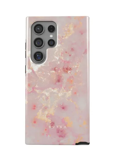 BURGA BURGA Phone Case Compatible with Samsung Galaxy S24 Ultra Mobile Phone Case Hybrid 2 Layer Hard Shell Silicone Protective Case Golden Coral – Pink Scratch Resistant Shockproof Cover