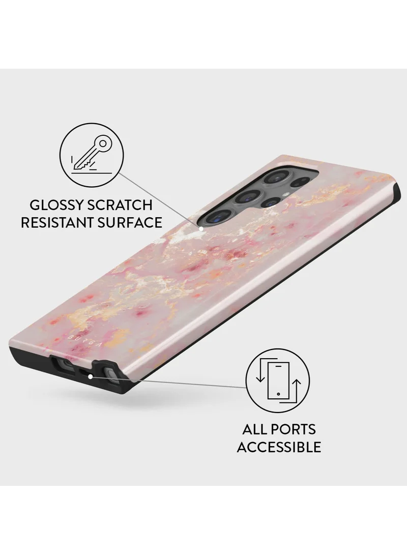 بورجا غطاء هاتف BURGA متوافق مع Samsung Galaxy S24 Ultra - غطاء حماية فاخر بطبقتين: غلاف صلب + سيليكون - تصميم "Golden Coral - Pink" - مقاوم للخدوش والصدمات
