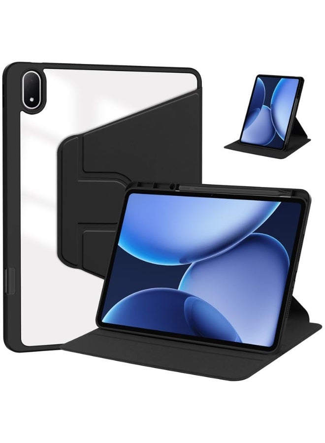 Case for OnePlus Pad 3 Pad 2 Pro 13.2inch 2025 with Pen Slot, 360 Degree Rotating Protective Case Stand, PU Leather + PC Transparent Cover w/Wake/Sleep Tablet Case Cover (Black) - Image 1