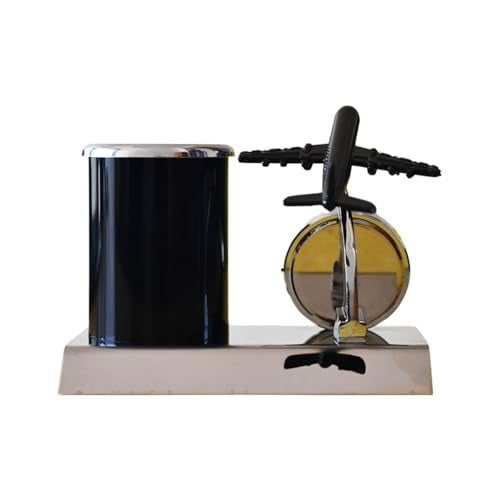 Saugat Traders Metal Aeroplane Pen Stand with Clock Showpiece Desk Organiser for Office Desk Pencil Holder Diwali - New Year Corporate Gift for Employees,Doctors,Teachers,Pen Holder,Silver & Black - Image 5