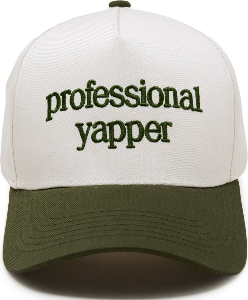 Funky Junque Two Tone Vintage Snapback Hat - Professional Yapper - Olive/Beige - Image 1