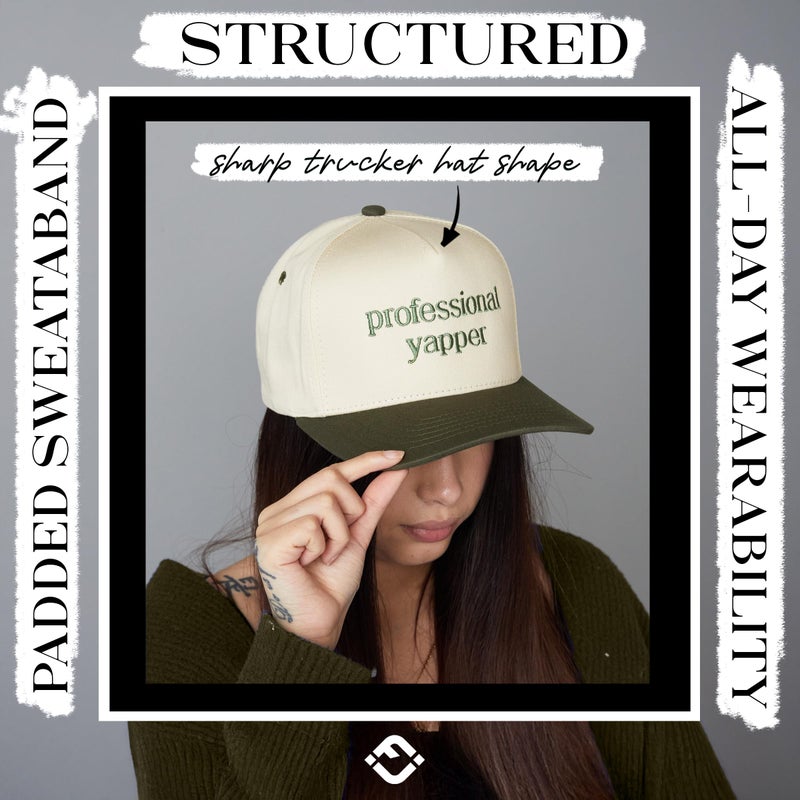 Funky Junque Two Tone Vintage Snapback Hat - Professional Yapper - Olive/Beige - Image 5