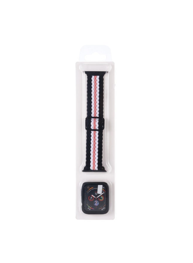 Suitable For Apple Nylon Woven Strap For Apple Watch8/7/SE/6543 Representative Case 2 In 1-Color:#16 Pink Sliver-Exterior Dimension:42/44/45mm