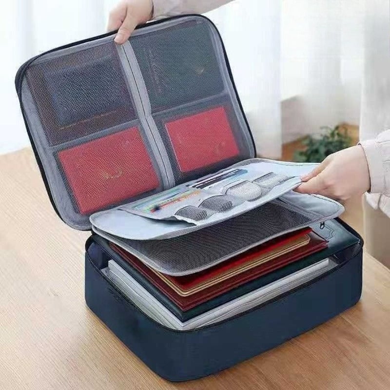 Blue Three Layers With Lock Multifunctional Multi Layer Document Storage Bag Large Capacity Travel File Organizer - Image 5